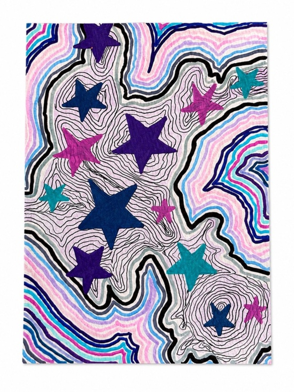 Original Psychedelic Star Artwork Handmade Abstract Marker Drawing Colorful Wall
